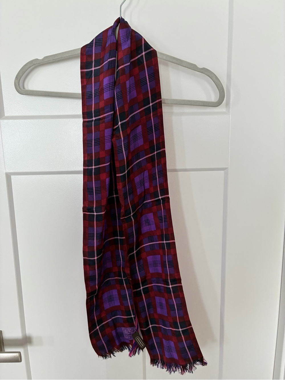 Coach Woman’s Poppy Reversible Plaid Silk Scarf
